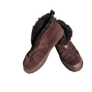 Eddie Bauer Brown Leather, Suede, Shearling Ankle Slippers Size 11